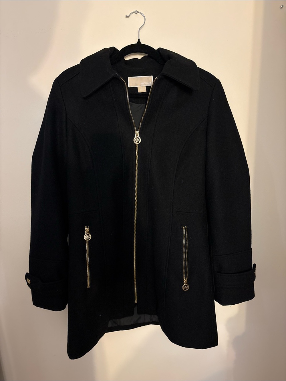 Women’s Michael Kors Black Wool Blend Coat Zip-Up Size 10